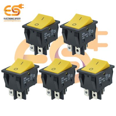KCD4 30A 250V AC DPST ON-OFF Yellow Color 4 Pin Rocker Switch Pack of 5